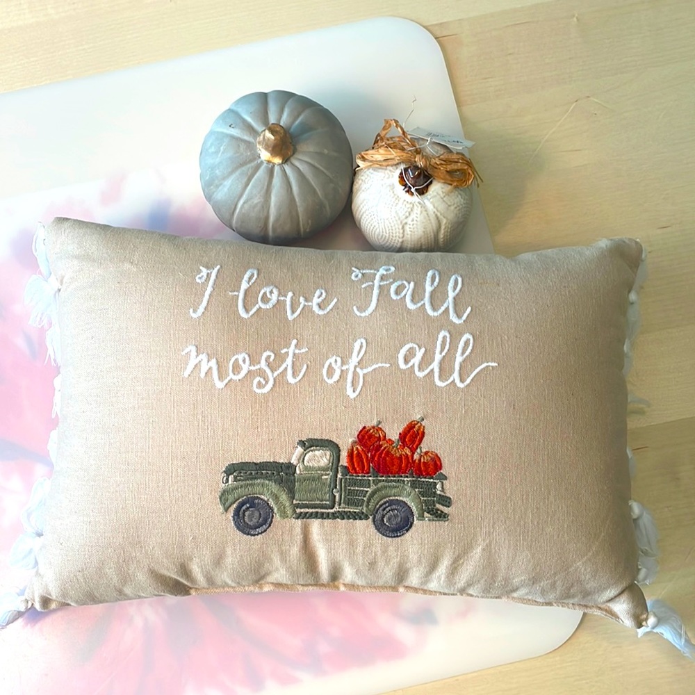 NWT Farm Truck Fall Pillow with Pumpkins